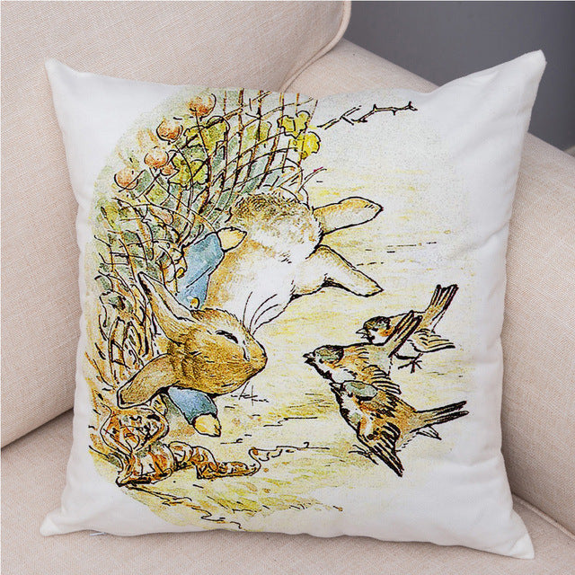 HKM-046355 Easter Bunny Cartoon Peach Skin Fabric Pillow Cover, 45x45cm, Nordic Style Cushion Cover for Home Decor