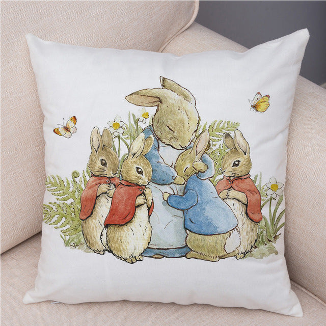 HKM-046355 Easter Bunny Cartoon Peach Skin Fabric Pillow Cover, 45x45cm, Nordic Style Cushion Cover for Home Decor