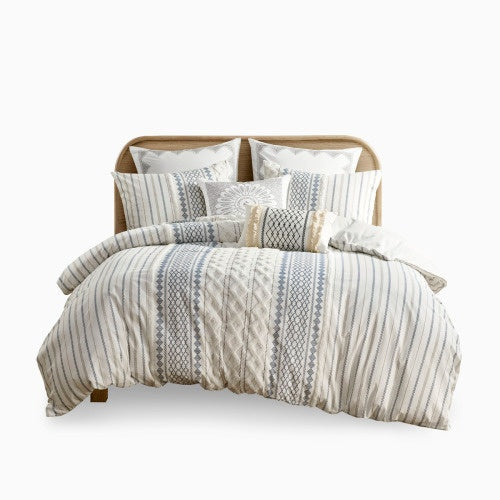 HKM-046547 Multicolor Cotton Duvet Cover Set with Tufted Chenille & Shams, Full/Queen Size