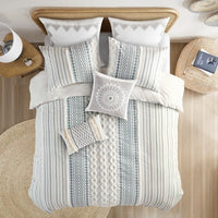 HKM-046547 Multicolor Cotton Duvet Cover Set with Tufted Chenille & Shams, Full/Queen Size