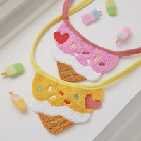 HKM-047059 Cute Cartoon Ice Cream Dog Bib and Cat Saliva Towel - Wool Material, 80cm Lace, Pink and Yellow Designs