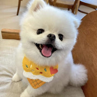 HKM-047059 Cute Cartoon Ice Cream Dog Bib and Cat Saliva Towel - Wool Material, 80cm Lace, Pink and Yellow Designs
