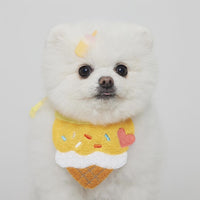 HKM-047059 Cute Cartoon Ice Cream Dog Bib and Cat Saliva Towel - Wool Material, 80cm Lace, Pink and Yellow Designs