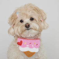 HKM-047059 Cute Cartoon Ice Cream Dog Bib and Cat Saliva Towel - Wool Material, 80cm Lace, Pink and Yellow Designs