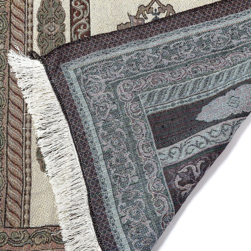 HKM-047059 Lightweight Cotton Muslim Prayer Blanket - Rectangle Grid Design, 65x110 cm for Living Room, Bedroom, and Outdoor Use