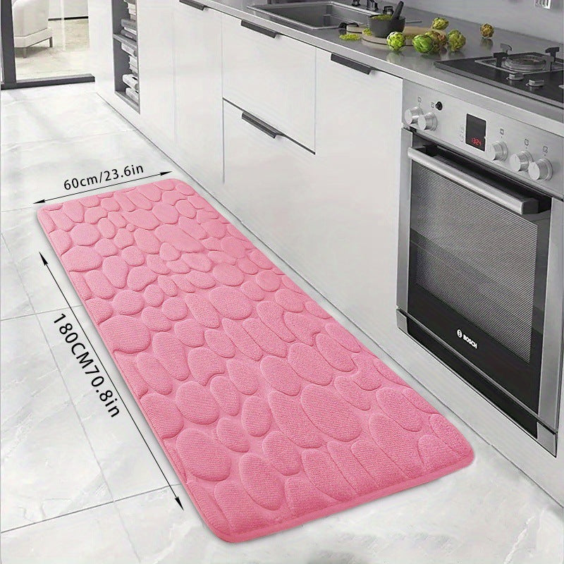HKM-047123 Small Stone Block Embossed Non-Slip Kitchen Mat in Various Colors - 50x120cm Cotton