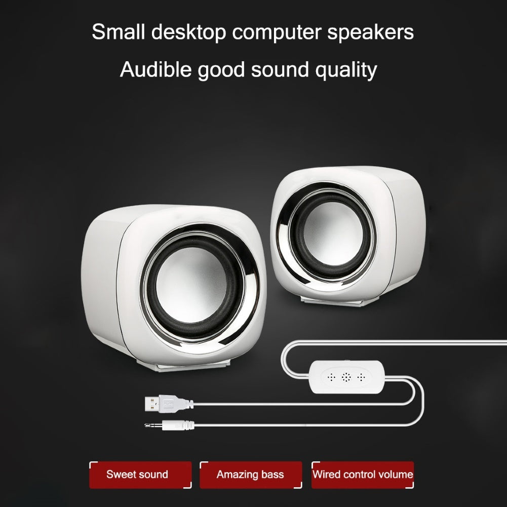HKM-047443 Mini Desktop Audio Speakers with Bass and Stereo Sound, 3.5mm Universal Connection, ABS Material