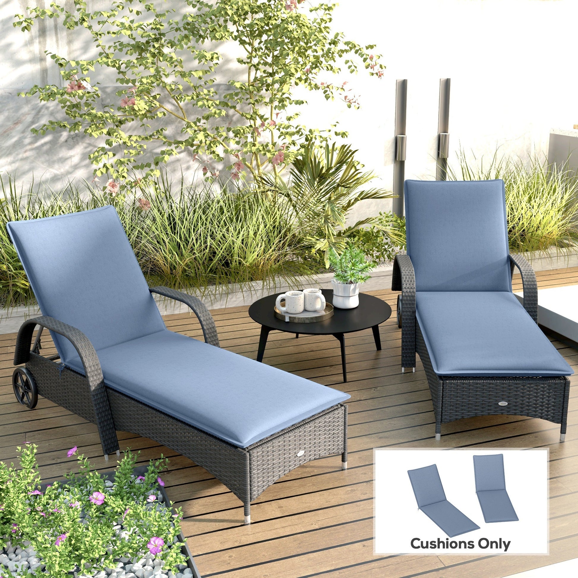 HKM-047763 Foldable Outdoor Lounge Chair Cushion Set of 2, Blue 200gsm Fabric with UPF50+ Protection