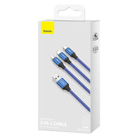 HKM-047763 Rapid Series 3-in-1 Charging Cable - Compatible with Lightning, Micro USB, and Type-C, 1.2m, Dark Blue