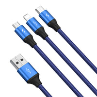 HKM-047763 Rapid Series 3-in-1 Charging Cable - Compatible with Lightning, Micro USB, and Type-C, 1.2m, Dark Blue