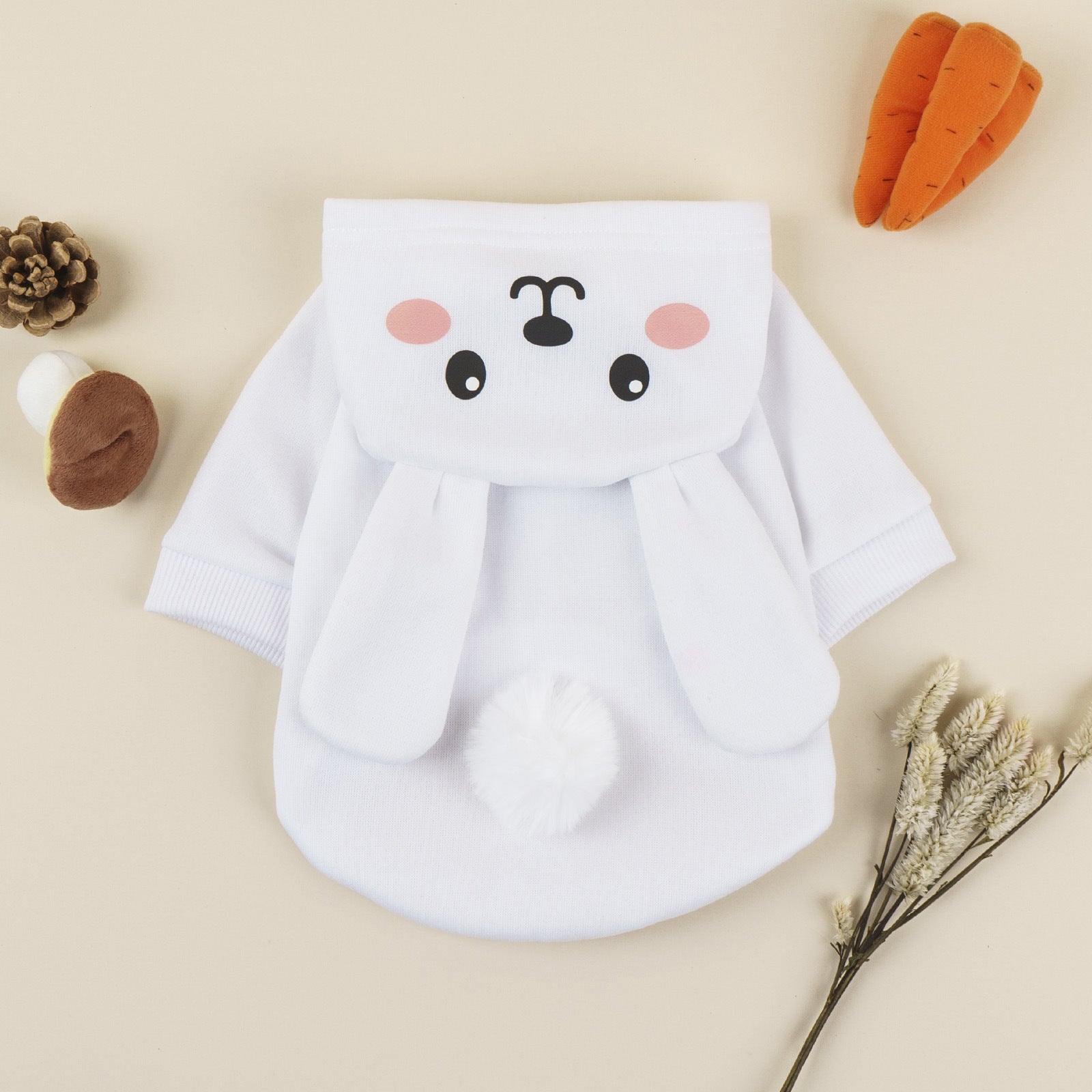 HKM-047891 Rabbit Shaped Sweater for Pets in White - Cartoon Style, Available in Multiple Sizes