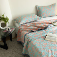HKM-048211 Breathable Pure Cotton Double-Layer Summer Quilt with Pillowcases, Multiple Sizes Available