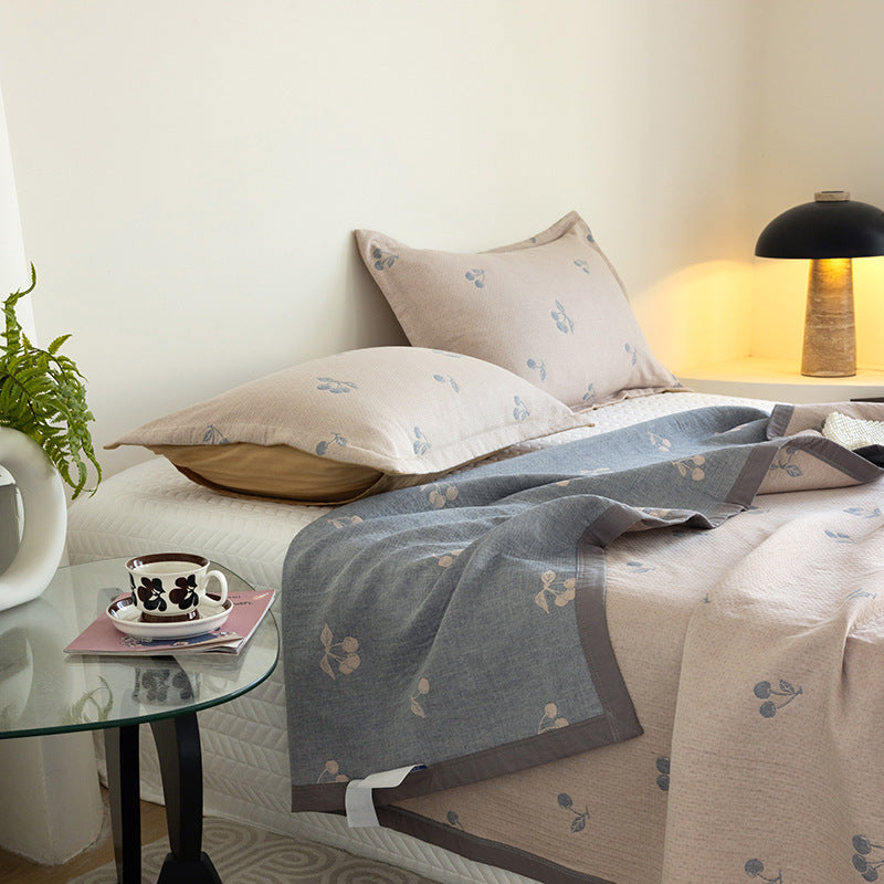 HKM-048211 Breathable Pure Cotton Double-Layer Summer Quilt with Pillowcases, Multiple Sizes Available