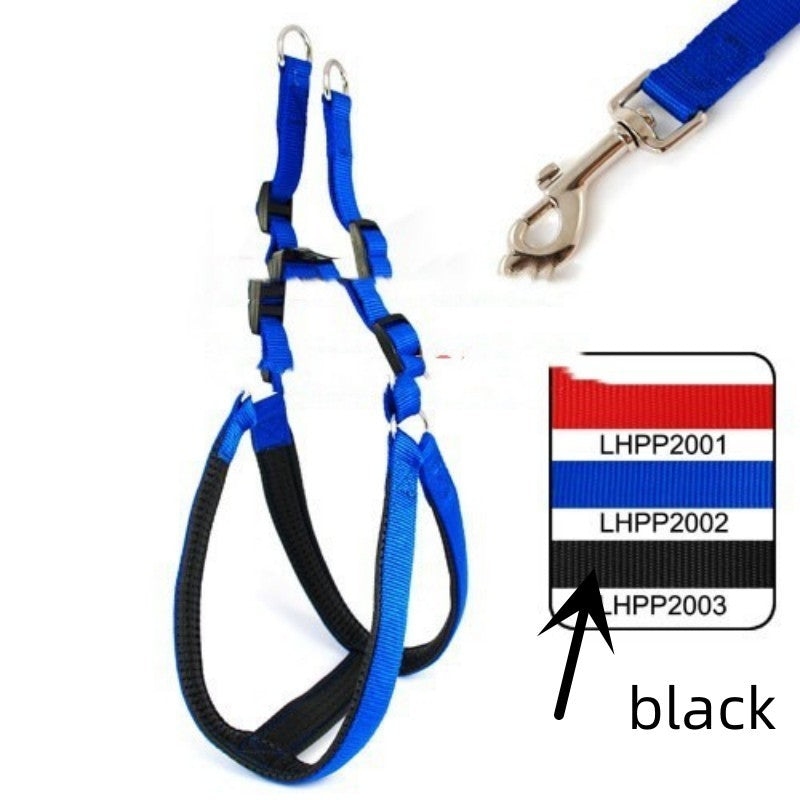 HKM-048211 Soft Lining Nylon Pet Harness with Traction Belt - Available in Blue, Black, and Red