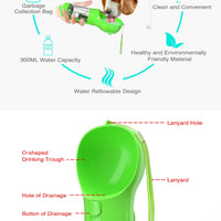 HKM-048403 Pet Multi-functional Water Bottle with Waste Disposal Features - 300ml Capacity, Available in Multiple Colors
