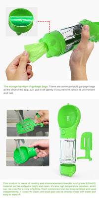 HKM-048403 Pet Multi-functional Water Bottle with Waste Disposal Features - 300ml Capacity, Available in Multiple Colors