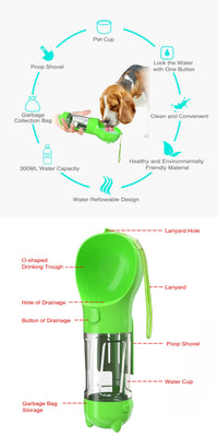 HKM-048403 Pet Multi-functional Water Bottle with Waste Disposal Features - 300ml Capacity, Available in Multiple Colors