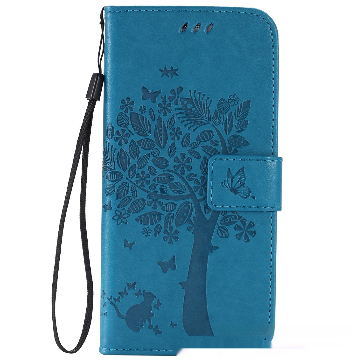 HKM-048467 S23 Cat and Tree Clamshell Mobile Phone Case - Multicolor PU Anti-Fall Design for Samsung