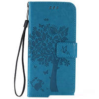 HKM-048467 S23 Cat and Tree Clamshell Mobile Phone Case - Multicolor PU Anti-Fall Design for Samsung