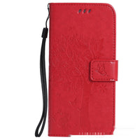 HKM-048467 S23 Cat and Tree Clamshell Mobile Phone Case - Multicolor PU Anti-Fall Design for Samsung