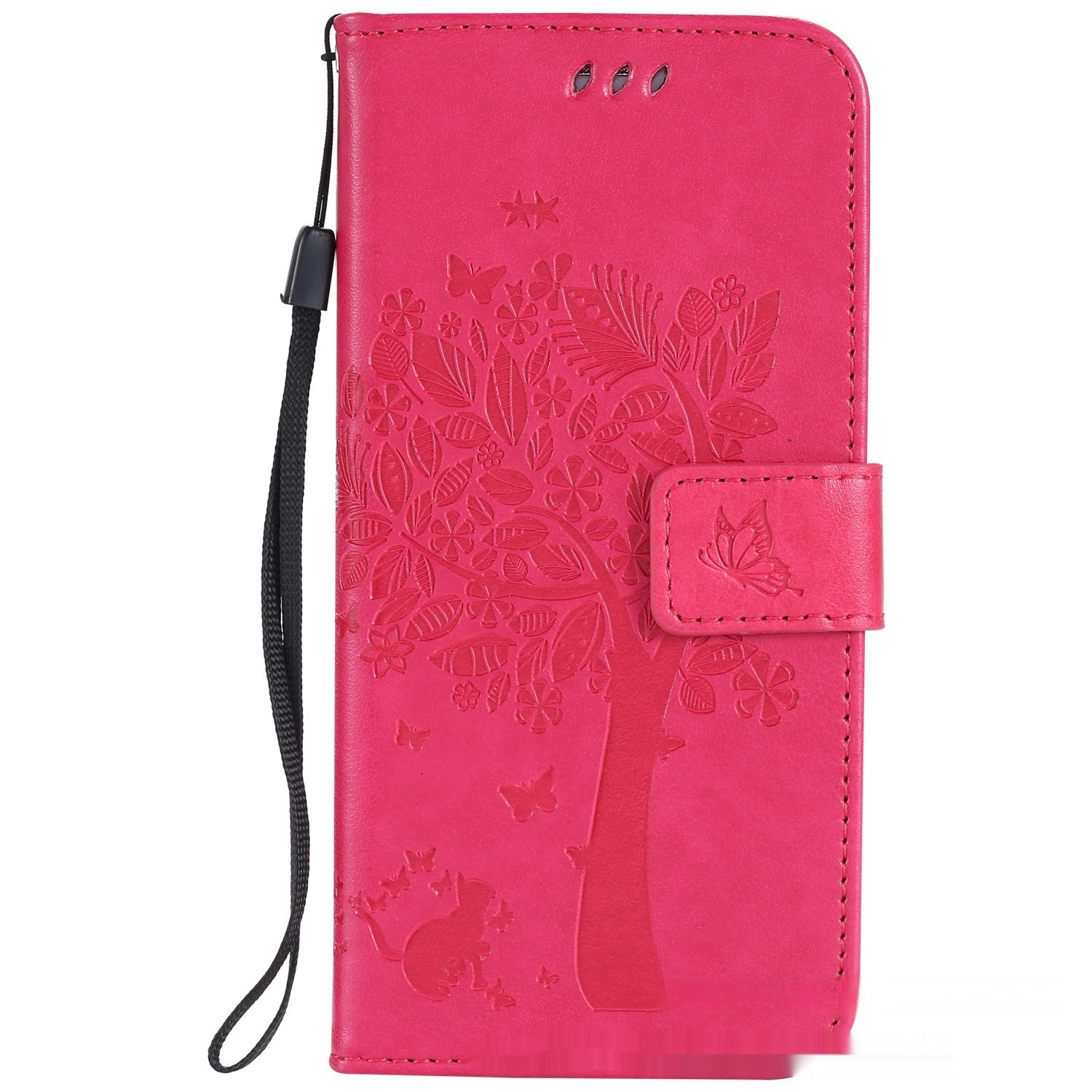 HKM-048467 S23 Cat and Tree Clamshell Mobile Phone Case - Multicolor PU Anti-Fall Design for Samsung