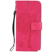 HKM-048467 S23 Cat and Tree Clamshell Mobile Phone Case - Multicolor PU Anti-Fall Design for Samsung