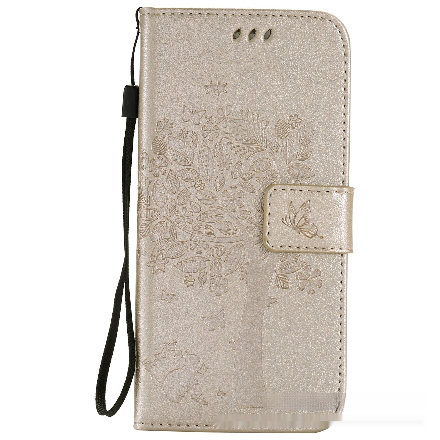 HKM-048467 S23 Cat and Tree Clamshell Mobile Phone Case - Multicolor PU Anti-Fall Design for Samsung