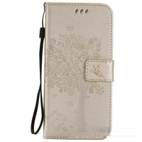 HKM-048467 S23 Cat and Tree Clamshell Mobile Phone Case - Multicolor PU Anti-Fall Design for Samsung