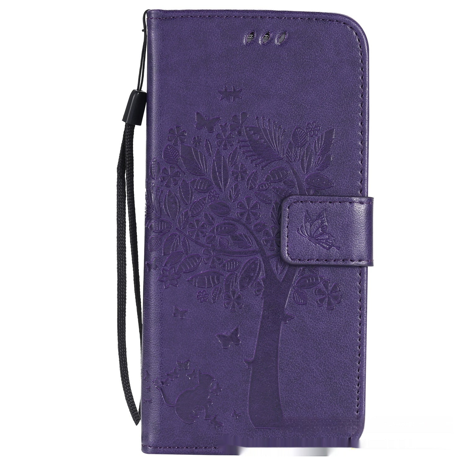 HKM-048467 S23 Cat and Tree Clamshell Mobile Phone Case - Multicolor PU Anti-Fall Design for Samsung