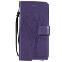 HKM-048467 S23 Cat and Tree Clamshell Mobile Phone Case - Multicolor PU Anti-Fall Design for Samsung