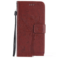 HKM-048467 S23 Cat and Tree Clamshell Mobile Phone Case - Multicolor PU Anti-Fall Design for Samsung