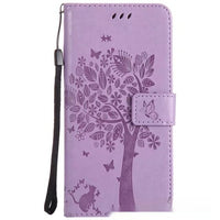 HKM-048467 S23 Cat and Tree Clamshell Mobile Phone Case - Multicolor PU Anti-Fall Design for Samsung