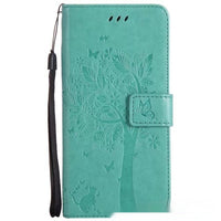 HKM-048467 S23 Cat and Tree Clamshell Mobile Phone Case - Multicolor PU Anti-Fall Design for Samsung