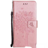HKM-048467 S23 Cat and Tree Clamshell Mobile Phone Case - Multicolor PU Anti-Fall Design for Samsung