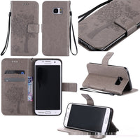 HKM-048467 S23 Cat and Tree Clamshell Mobile Phone Case - Multicolor PU Anti-Fall Design for Samsung
