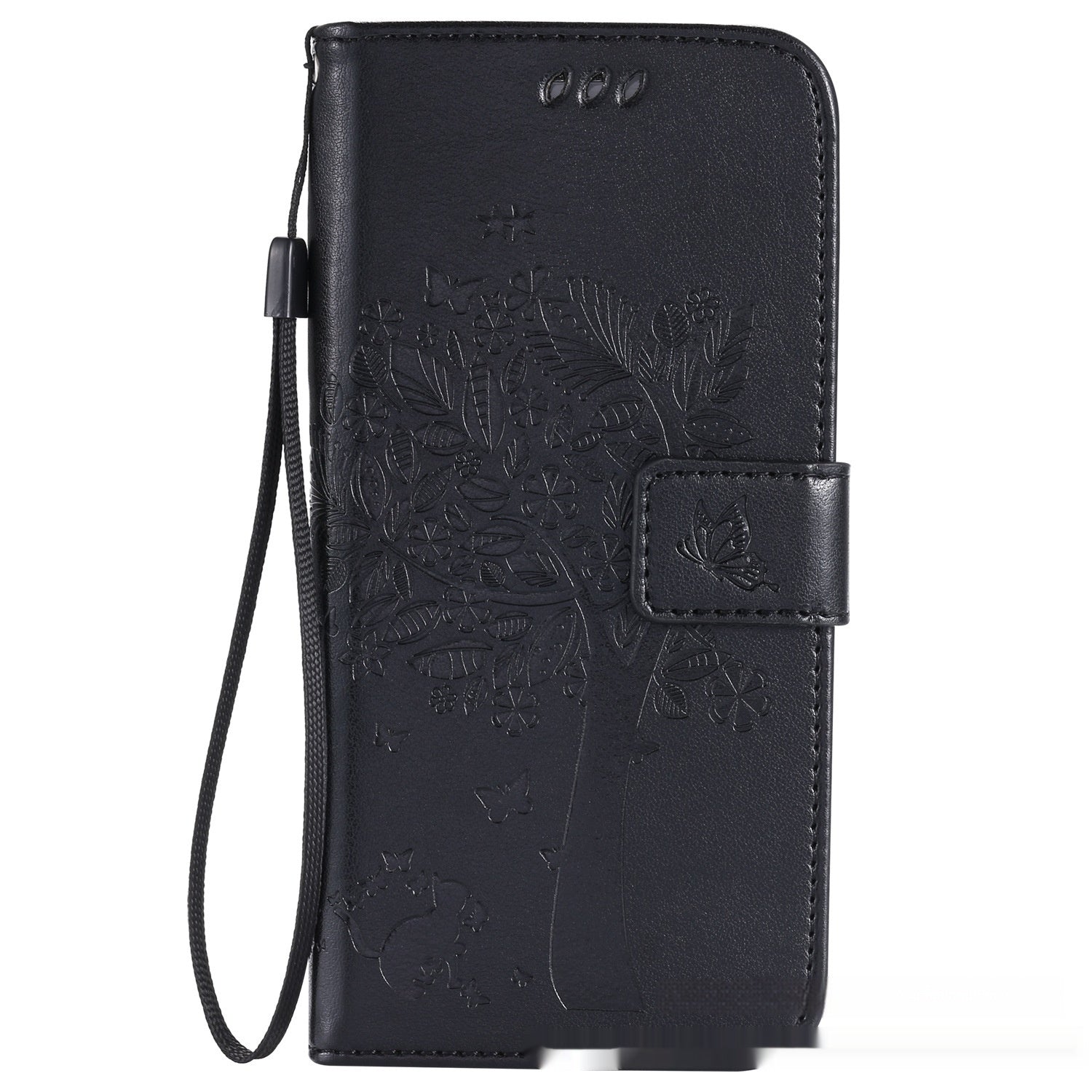 HKM-048467 S23 Cat and Tree Clamshell Mobile Phone Case - Multicolor PU Anti-Fall Design for Samsung