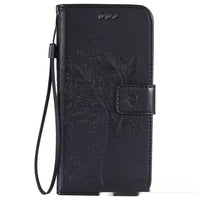 HKM-048467 S23 Cat and Tree Clamshell Mobile Phone Case - Multicolor PU Anti-Fall Design for Samsung