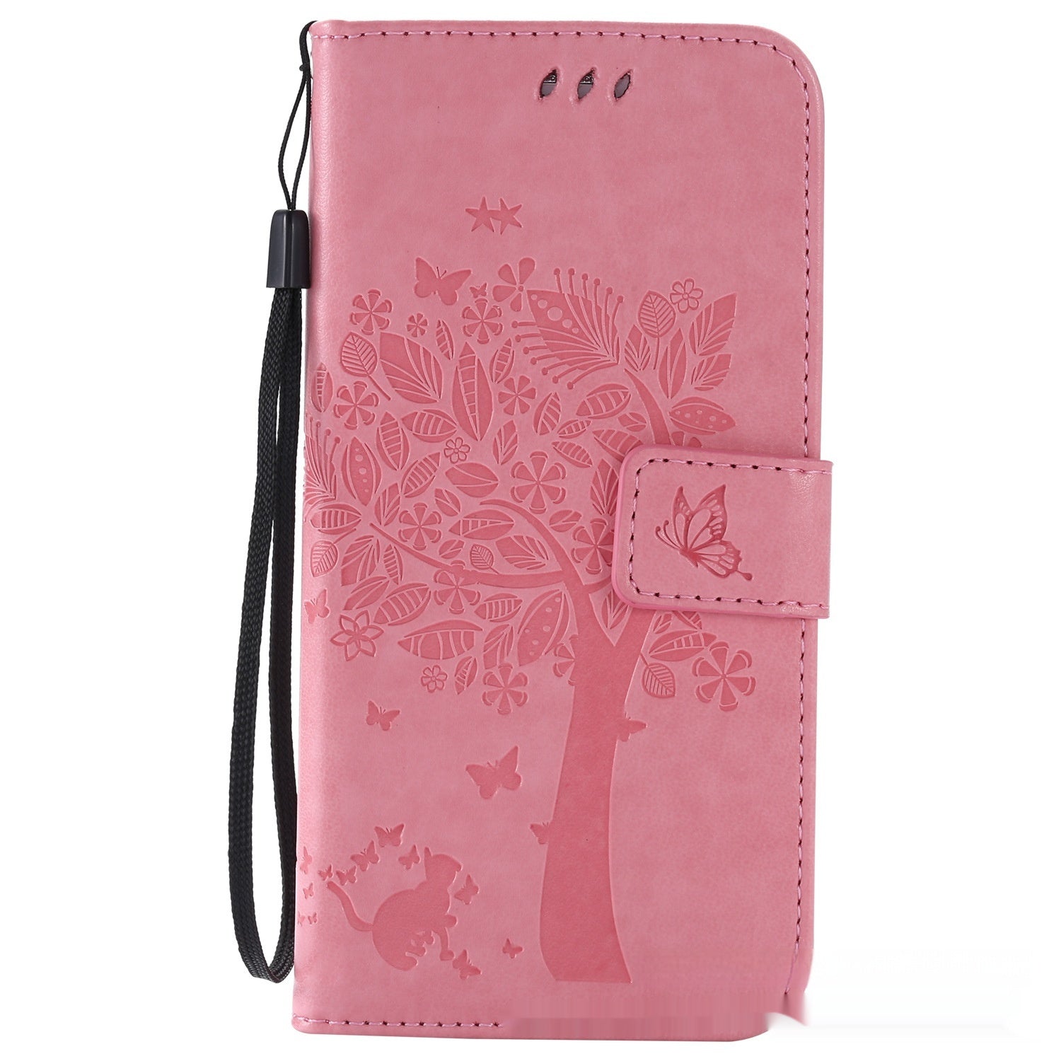 HKM-048467 S23 Cat and Tree Clamshell Mobile Phone Case - Multicolor PU Anti-Fall Design for Samsung