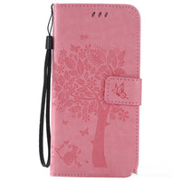 HKM-048467 S23 Cat and Tree Clamshell Mobile Phone Case - Multicolor PU Anti-Fall Design for Samsung