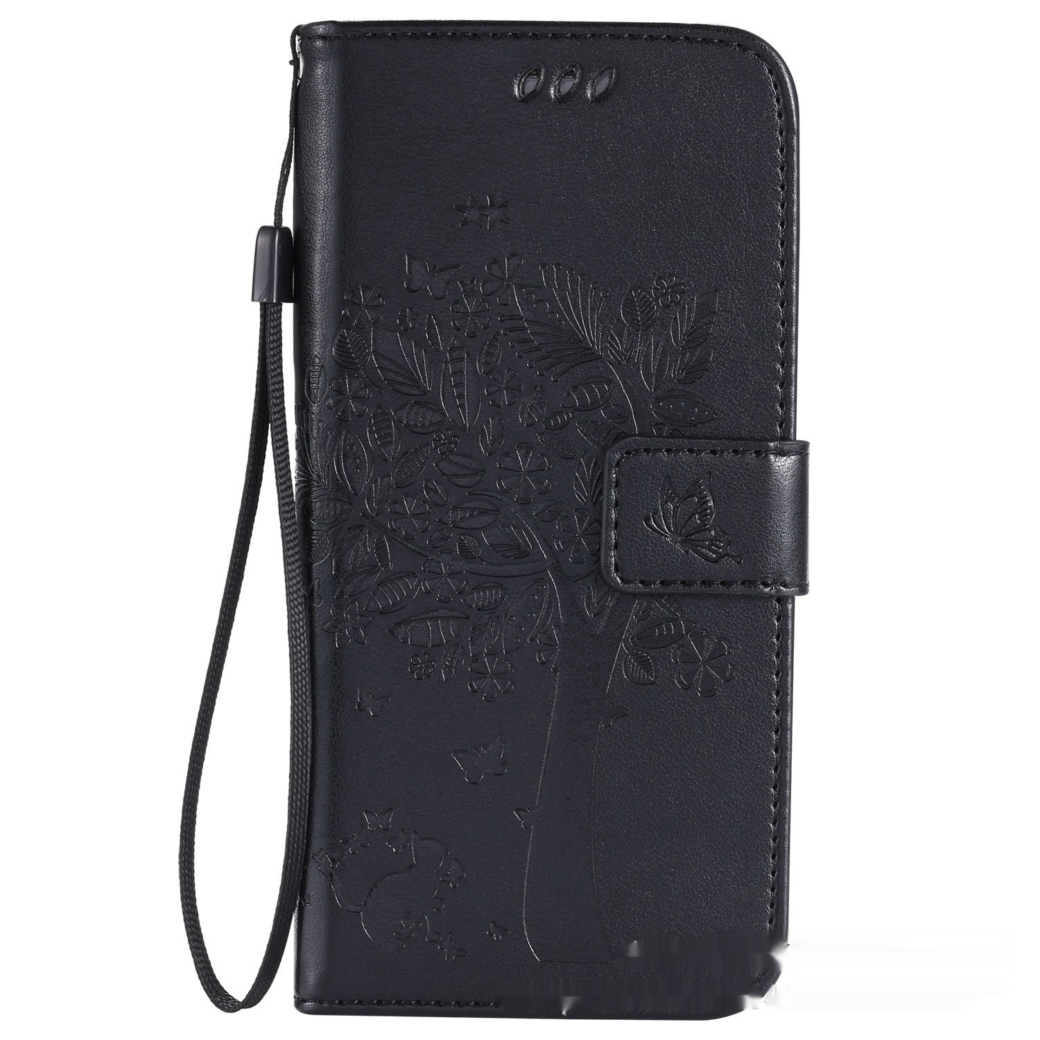 HKM-048467 S23 Cat and Tree Clamshell Mobile Phone Case - Multicolor PU Anti-Fall Design for Samsung