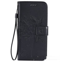 HKM-048467 S23 Cat and Tree Clamshell Mobile Phone Case - Multicolor PU Anti-Fall Design for Samsung