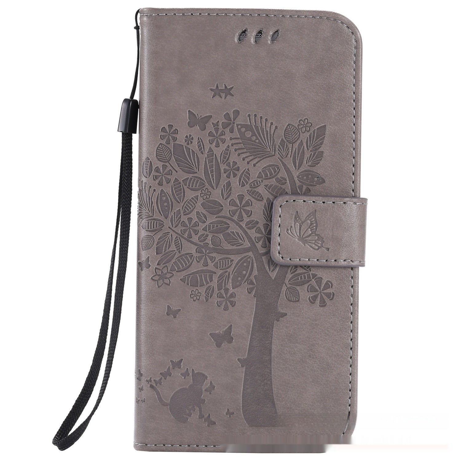 HKM-048467 S23 Cat and Tree Clamshell Mobile Phone Case - Multicolor PU Anti-Fall Design for Samsung