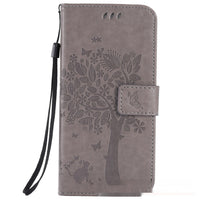 HKM-048467 S23 Cat and Tree Clamshell Mobile Phone Case - Multicolor PU Anti-Fall Design for Samsung