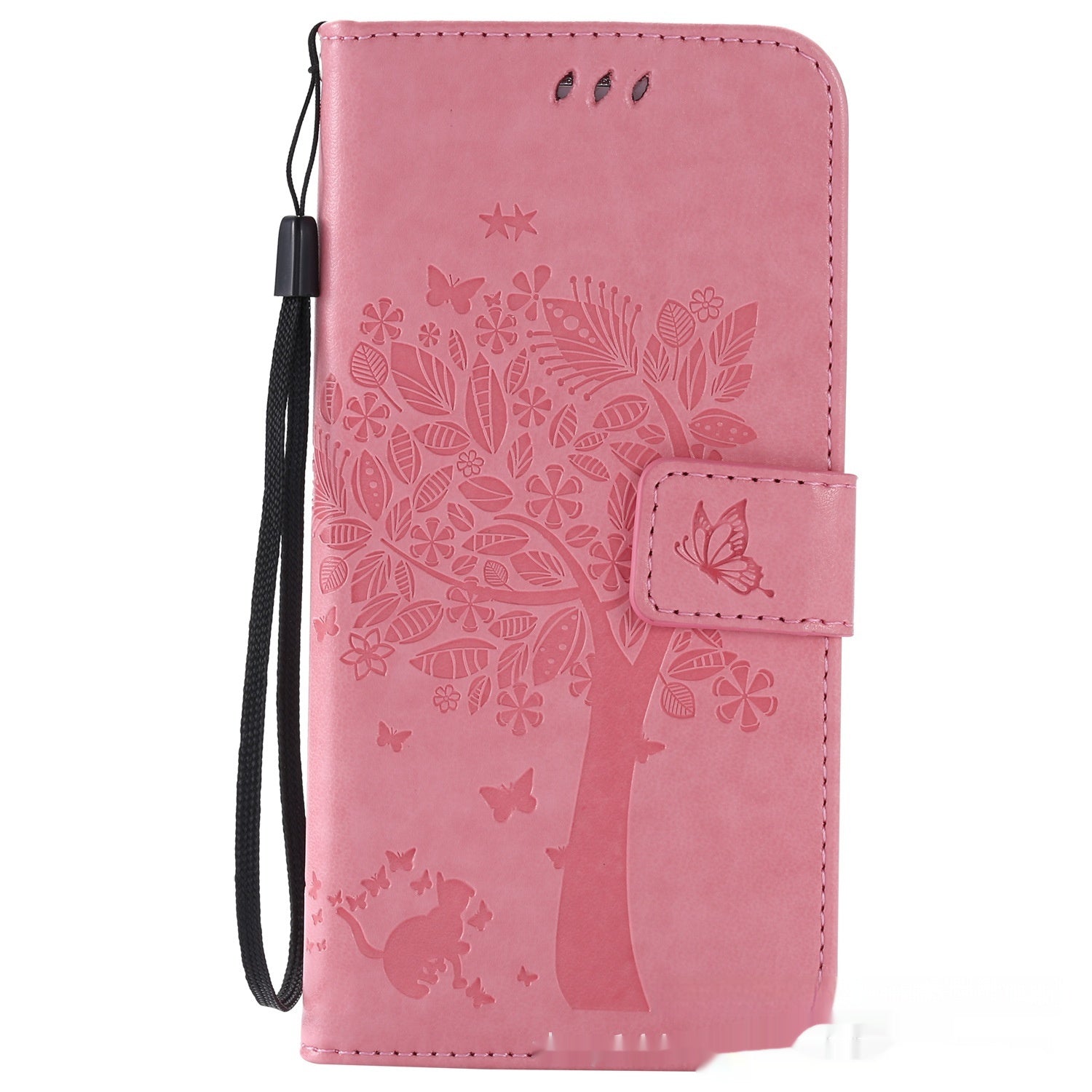HKM-048467 S23 Cat and Tree Clamshell Mobile Phone Case - Multicolor PU Anti-Fall Design for Samsung