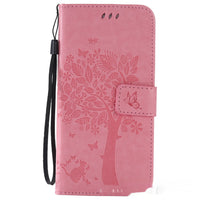 HKM-048467 S23 Cat and Tree Clamshell Mobile Phone Case - Multicolor PU Anti-Fall Design for Samsung