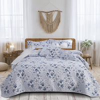 HKM-048531 Quilted Three-Piece Bedspread Set with Floral and Plant Design - 229x229cm