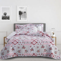 HKM-048531 Quilted Three-Piece Bedspread Set with Floral and Plant Design - 229x229cm