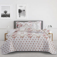 HKM-048531 Quilted Three-Piece Bedspread Set with Floral and Plant Design - 229x229cm