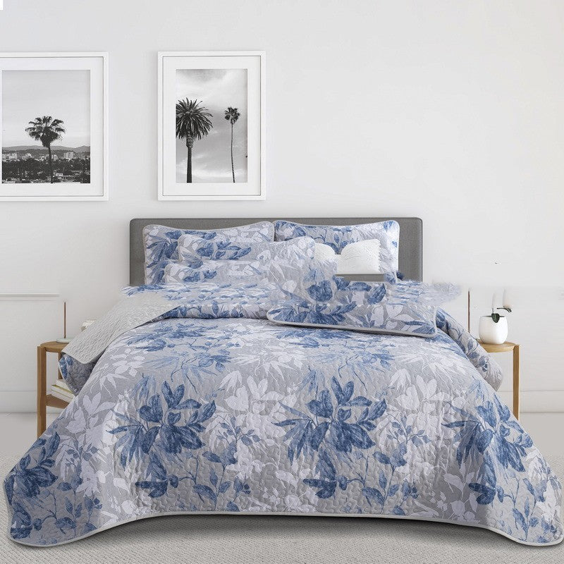 HKM-048531 Quilted Three-Piece Bedspread Set with Floral and Plant Design - 229x229cm