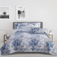 HKM-048531 Quilted Three-Piece Bedspread Set with Floral and Plant Design - 229x229cm